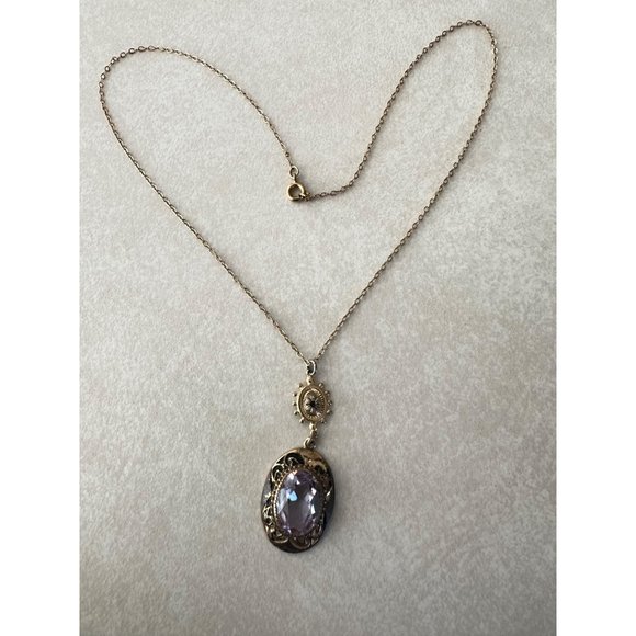 Antique Victorian gold filled Etruscan revival purple paste pendant necklace - Picture 4 of 10